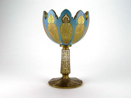 アンティークバカラ　オーバーレイオパーリン空色の聖杯　オスマンペルシャ風