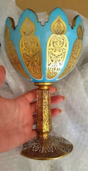 アンティークバカラ　オーバーレイオパーリン空色の聖杯　オスマンペルシャ風