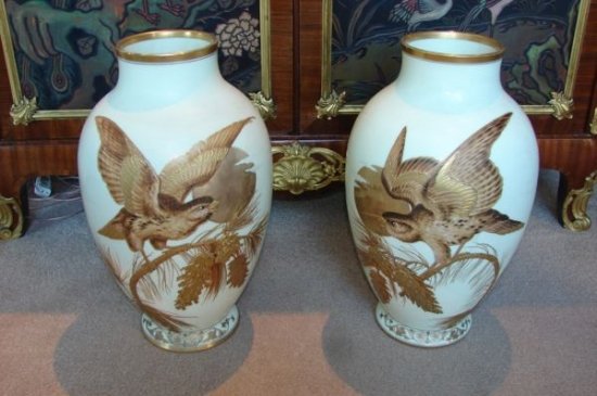 1880年代　豪華なフランスバカラのペアオパーリンガラスベース