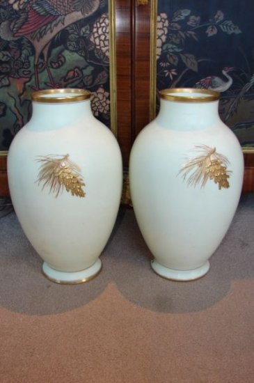 1880年代　豪華なフランスバカラのペアオパーリンガラスベース