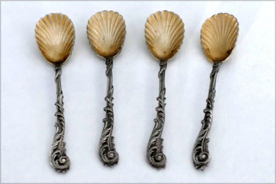ピュイフォルカ フランススターリングシルバー 18金 ソルトボウル スプーン付き 4組セット