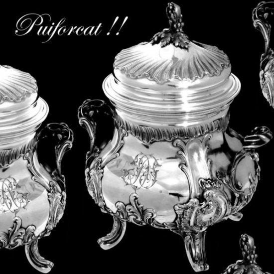 フランススターリングシルバー　ピュイフォルカ　シュガーボウル　Rococo