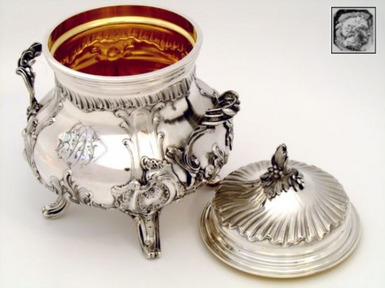 フランススターリングシルバー　ピュイフォルカ　シュガーボウル　Rococo