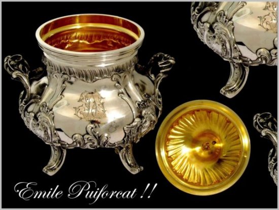 フランススターリングシルバー　ピュイフォルカ　シュガーボウル　Rococo