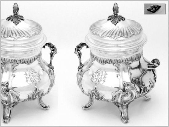 フランススターリングシルバー　ピュイフォルカ　シュガーボウル　Rococo