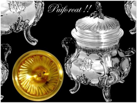 フランススターリングシルバー　ピュイフォルカ　シュガーボウル　Rococo