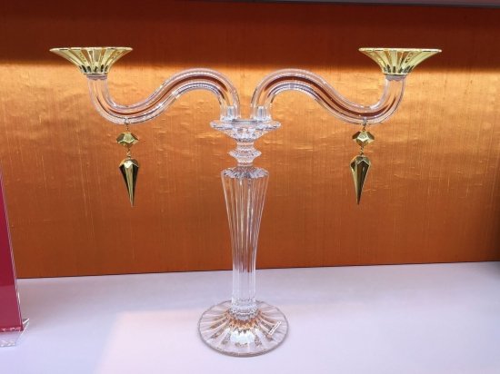 バカラ　二つのゴールドミルニュイライト　フランスクリスタルキャンドルホルダー　キャンデラブラ