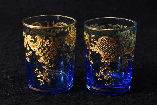 オールド・バカラ Old Baccarat サンルイ リーフモチーフ 金彩ブルークリスタル グラス2客セット