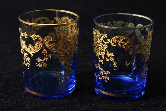 オールド・バカラ Old Baccarat サンルイ リーフモチーフ 金彩ブルークリスタル グラス2客セット