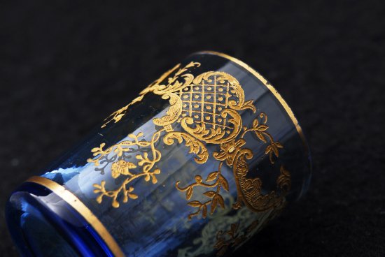 オールド・バカラ Old Baccarat サンルイ リーフモチーフ 金彩ブルークリスタル グラス2客セット