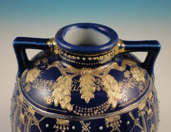 オールドニッポン コバルトブルー＆ゴールドオーボイドの花瓶 ジュエル