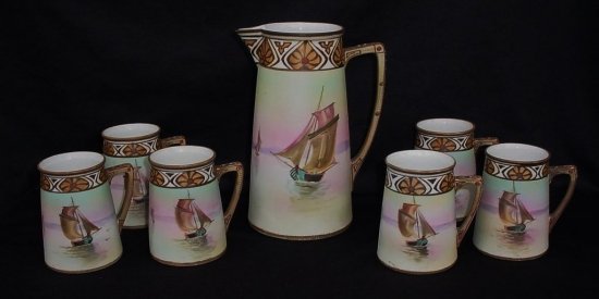オールドニッポン　帆船のピッチャーとマグカップセット