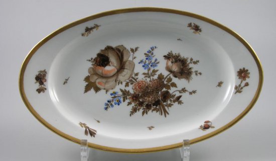 マイセン　楕円プレート　セピア色の花　マルコリーニ