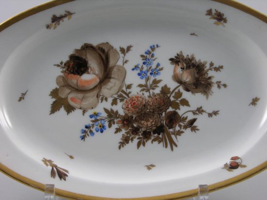 マイセン　楕円プレート　セピア色の花　マルコリーニ