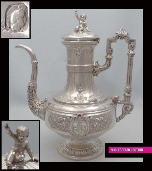 スターリングシルバー　コーヒーポット　ケルビム　1880年代