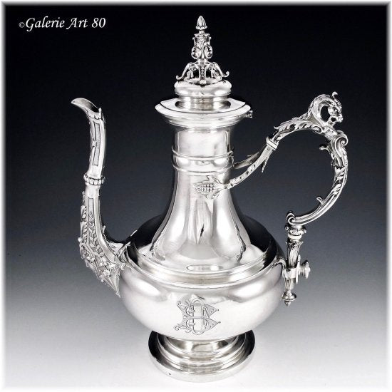 フレンチスターリングシルバー　コーヒーポット　マスカロン