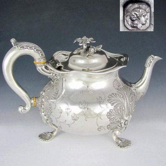 ２４４　フランス製スターリングシルバーティーポット　フォレージ＆シェル