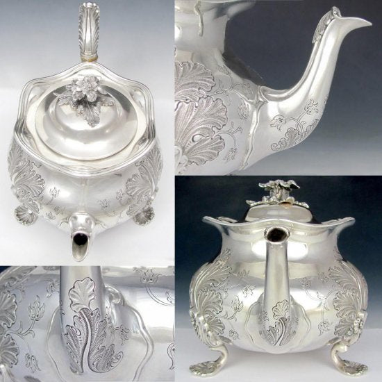 ２４４　フランス製スターリングシルバーティーポット　フォレージ＆シェル