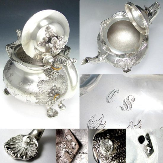 ２４４　フランス製スターリングシルバーティーポット　フォレージ＆シェル