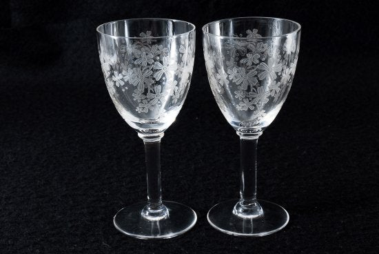 オールド・バカラ Baccarat ・桜の花模様ワイングラス12cm 2客セット