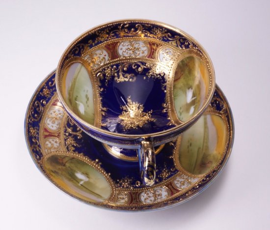 191　オールドノリタケ　コバルトゴールドペデスタルカップ＆ソーサー　スワン