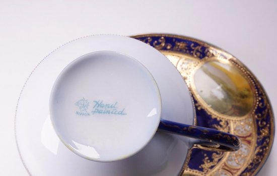 191　オールドノリタケ　コバルトゴールドペデスタルカップ＆ソーサー　スワン