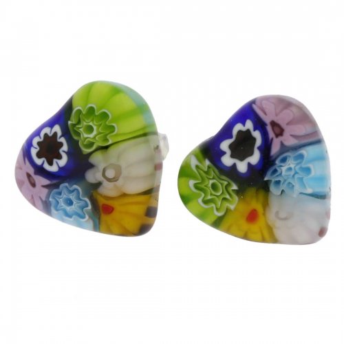 ベネチアングラス(ムラノガラス)　ピアス　 ミレフィオリハート スタッドのピアス