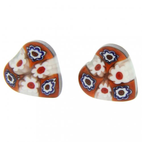 ベネチアングラス(ムラノガラス)　ピアス　 ミレフィオリハート スタッドのピアス