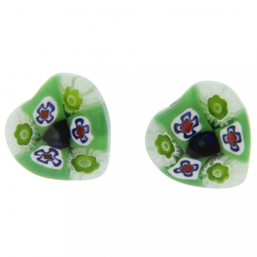 ベネチアングラス(ムラノガラス)　ピアス　 ミレフィオリハート スタッドのピアス