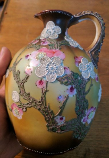 192	オールドノリタケ　桜のモリアージュ花瓶　青楓　1891年