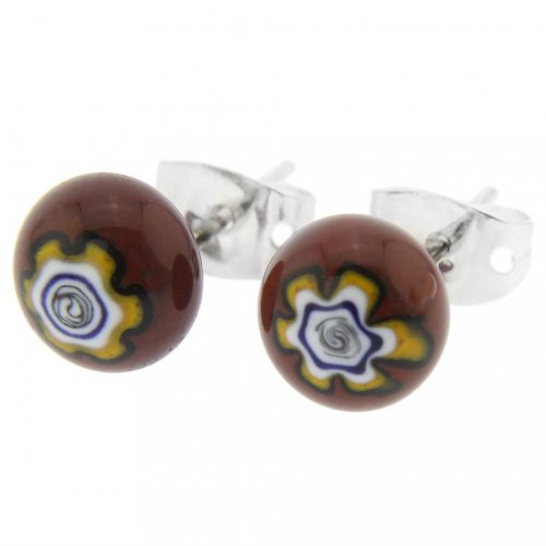 ベネチアングラス(ムラノガラス) ピアス ミレフィオリ スモール スタッドのピアス