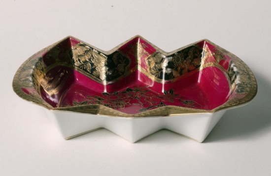 194	オールドノリタケ　アールデコ　ジュエリーボウル　 Magenta Raised Gold＆Butterfly