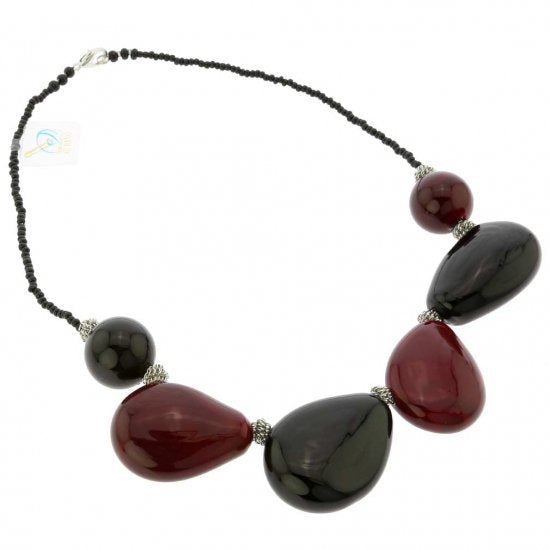 イタリア製 ベネチアングラス（ヴェネチア、ムラノガラス）レッドとブラックのアクセサリー（ペンダント、ネックレス）