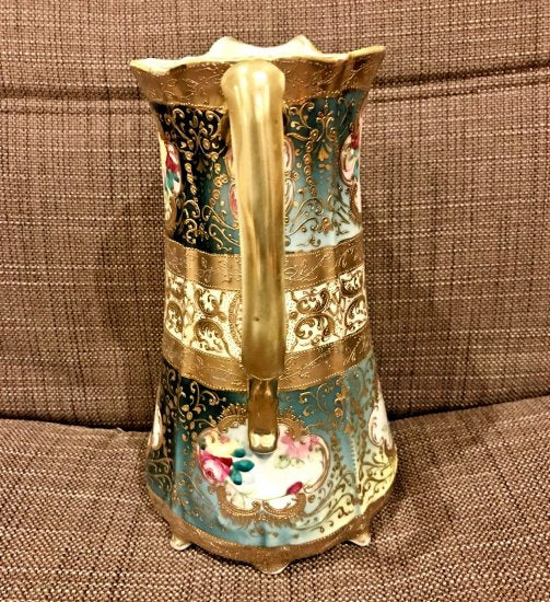 201	オールドノリタケ　ゴールドモリアージュピッチャー　メープルリーフマーク付