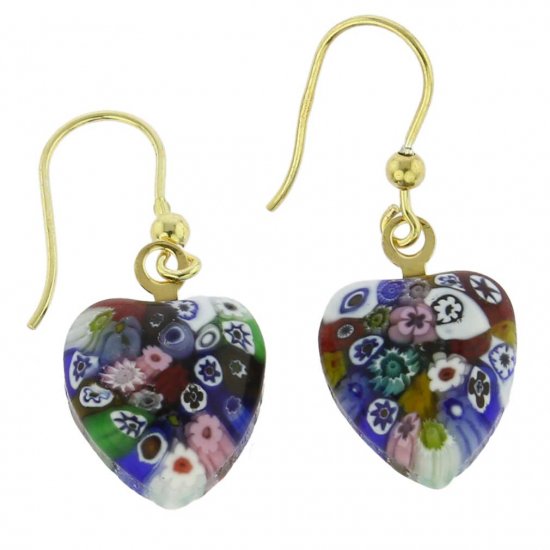 ベネチアングラス(ムラノガラス)　ピアス　 ミレフィオリ ハート ピアス