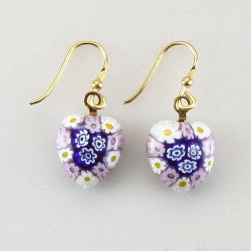 ベネチアングラス(ムラノガラス)　ピアス　 ミレフィオリ ハート ピアス