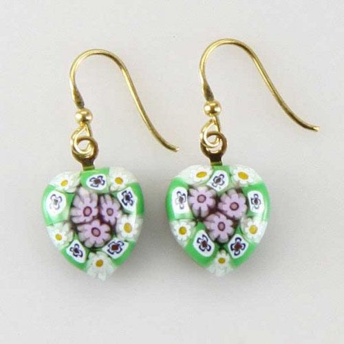 ベネチアングラス(ムラノガラス)　ピアス　 ミレフィオリ ハート ピアス