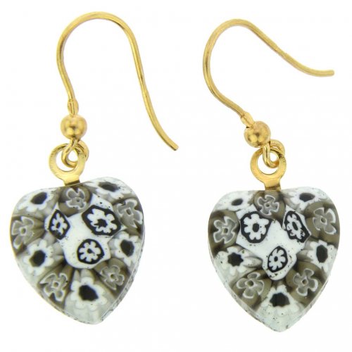 ベネチアングラス(ムラノガラス)　ピアス　 ミレフィオリ ハート ピアス