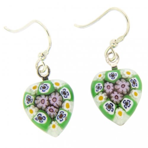 ベネチアングラス(ムラノガラス)　ピアス　 ミレフィオリ ハート ピアス