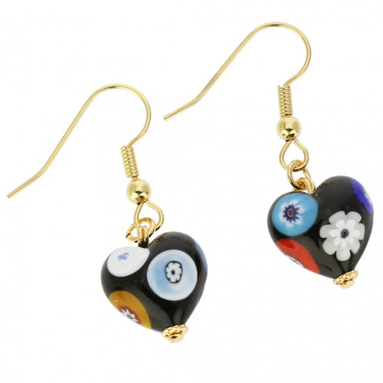 ベネチアングラス(ムラノガラス)　ピアス　 ムラノ　モザイク　ミレフィオリ ハート ピアス