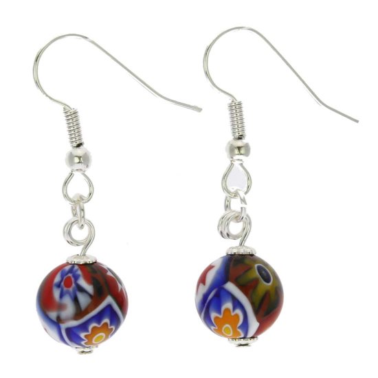 ベネチアングラス(ムラノガラス) ピアス ムラノ モザイク  ボール ピアス