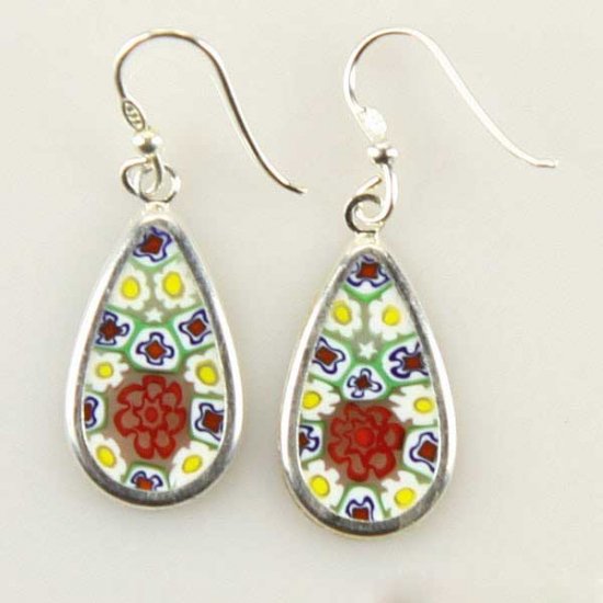 ベネチアングラス(ムラノガラス) ピアス ミレフィオリ ドロップピアス