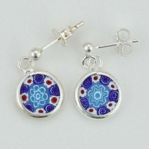 ベネチアングラス(ムラノガラス) ピアス ミレフィオリピアス シルバー プレート フレイム