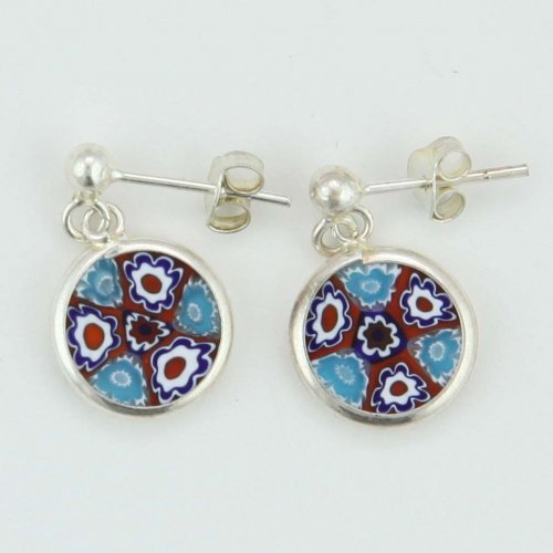 ベネチアングラス(ムラノガラス) ピアス ミレフィオリピアス シルバー プレート フレイム