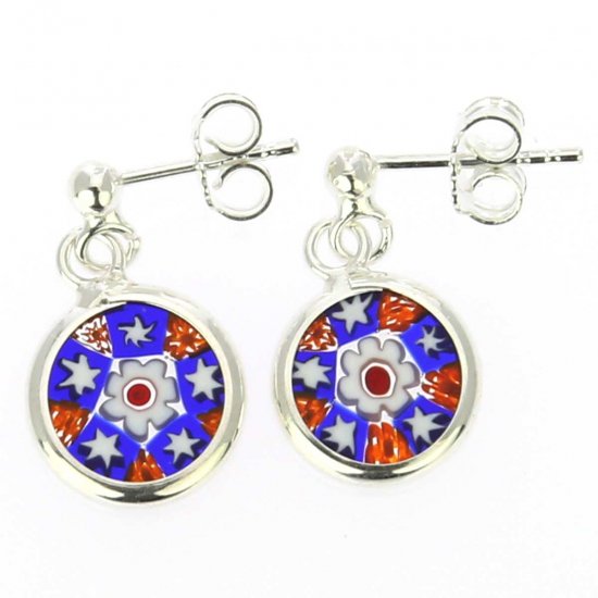 ベネチアングラス(ムラノガラス) ピアス シルバー フレイム ミレフィオリ ピアス
