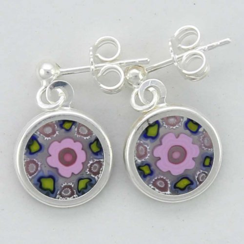 ベネチアングラス(ムラノガラス) ピアス シルバー フレイム ミレフィオリ ピアス