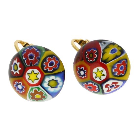 ベネチアングラス(ムラノガラス) イヤリング カラー スプラッシュ ミレフィオリクリップ イヤリング - マルチカラー