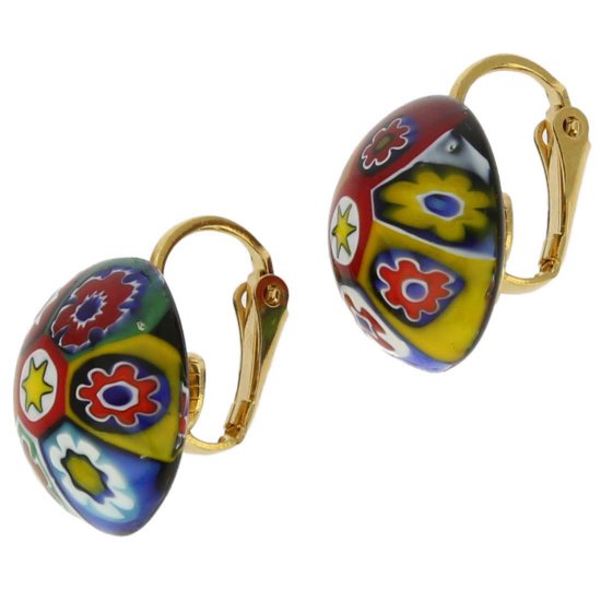 ベネチアングラス(ムラノガラス) イヤリング カラー スプラッシュ ミレフィオリクリップ イヤリング - マルチカラー