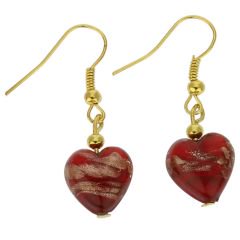 ベネチアングラス(ムラノガラス) ピアス　ムラノハートピアス - ストライプシルバーピンク