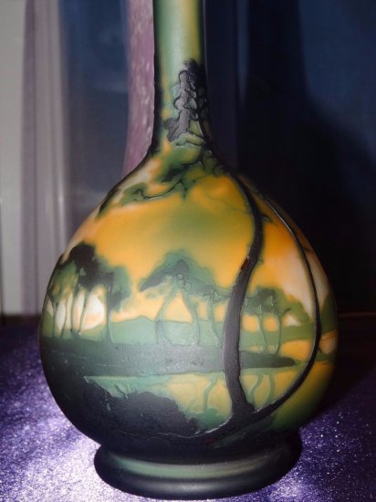 ミューラー兄弟　風景が描かれた花瓶　エッチングガラスベース